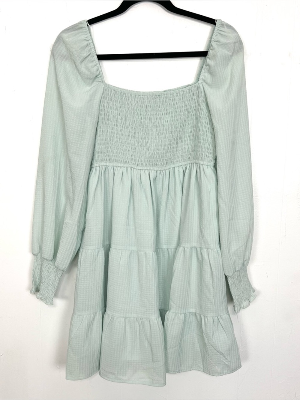 Blu Pepper Pastel Mint Green Smocked Bust Balloon Sleeve Tiered Dress Medium - Picture 1 of 3